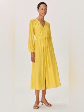 YaYa Viscose Shirt Midi Dress Size 10 Yellow Casual Brunch Modest Quiet Luxury
